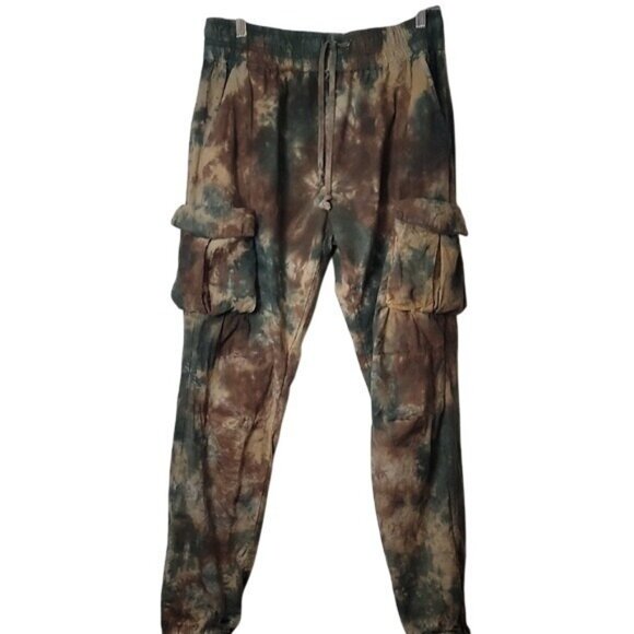 MNML Brown & Green Camo Cargo Pants L Relaxed Fit Straight Leg 100% Cotton Made - Picture 2 of 14